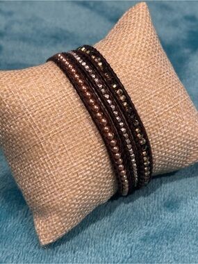 CHAN LUU Handcrafted Brown Leather Beaded Wrap Bracelet
